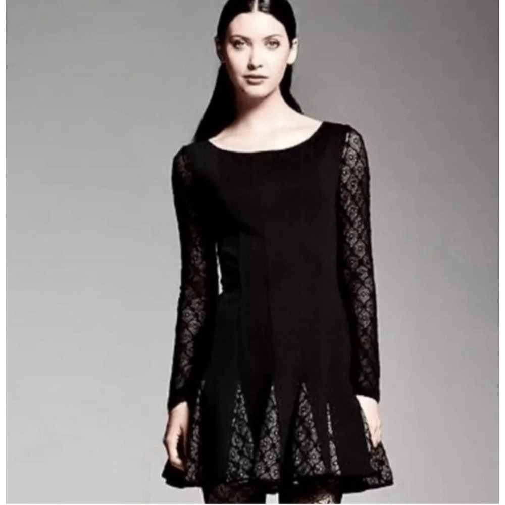 Catherine Malandrino for Design Nation Black Lace Sleeve Fit Flare Dress Size‎ 6
